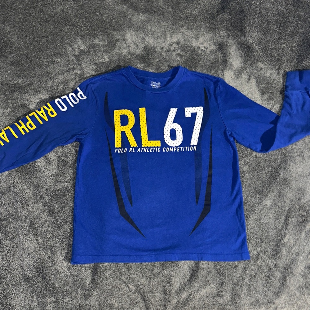 Ralph Lauren Royal Blue Long Sleeve Tee with Yellow & White Graphics